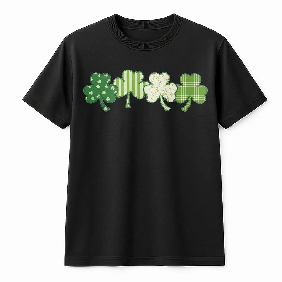 St Patricks Day Shamrock T-Shirt | Faux Patchwork Clover Design | Premium 100% Cotton | Festive Irish Gift for Women and Men