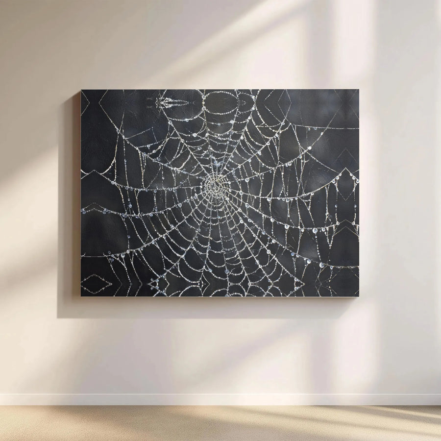 Spiderweb Canvas Wall Art | Realistic Dewdrop Spider Web Print | Premium Gallery Wrapped Canvas | Unique Goth Home Decor Gift