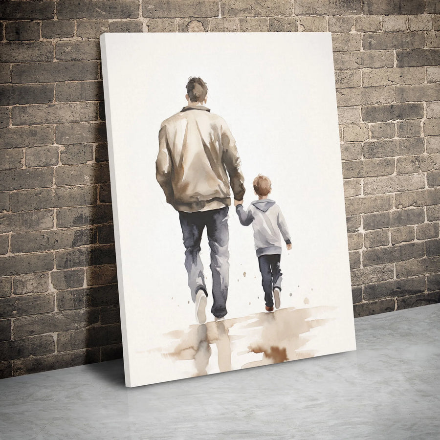 Father and Son Watercolor Canvas Print | Minimalist Parenting Art | 1.25 Inch Gallery Wrap | Sentimental Gift for Dad or First Time Father