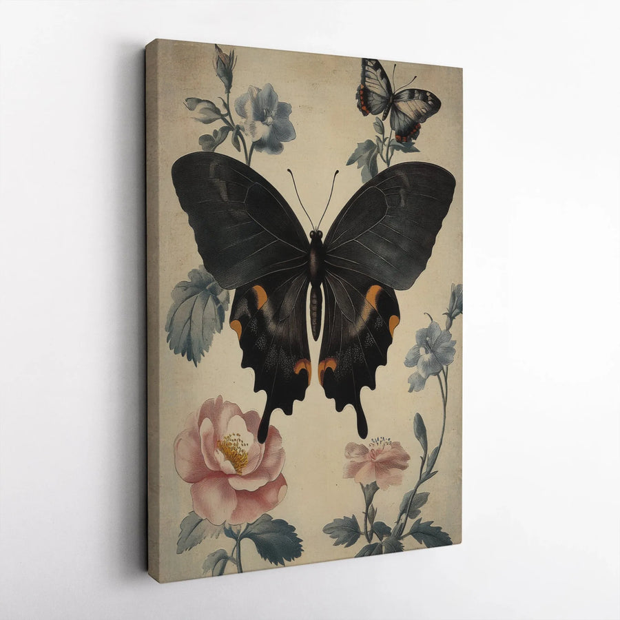 Vintage Butterfly Canvas Wall Art | Antique Botanical Illustration | Premium Gallery Wrapped Canvas | Dark Academia Home Decor Gift