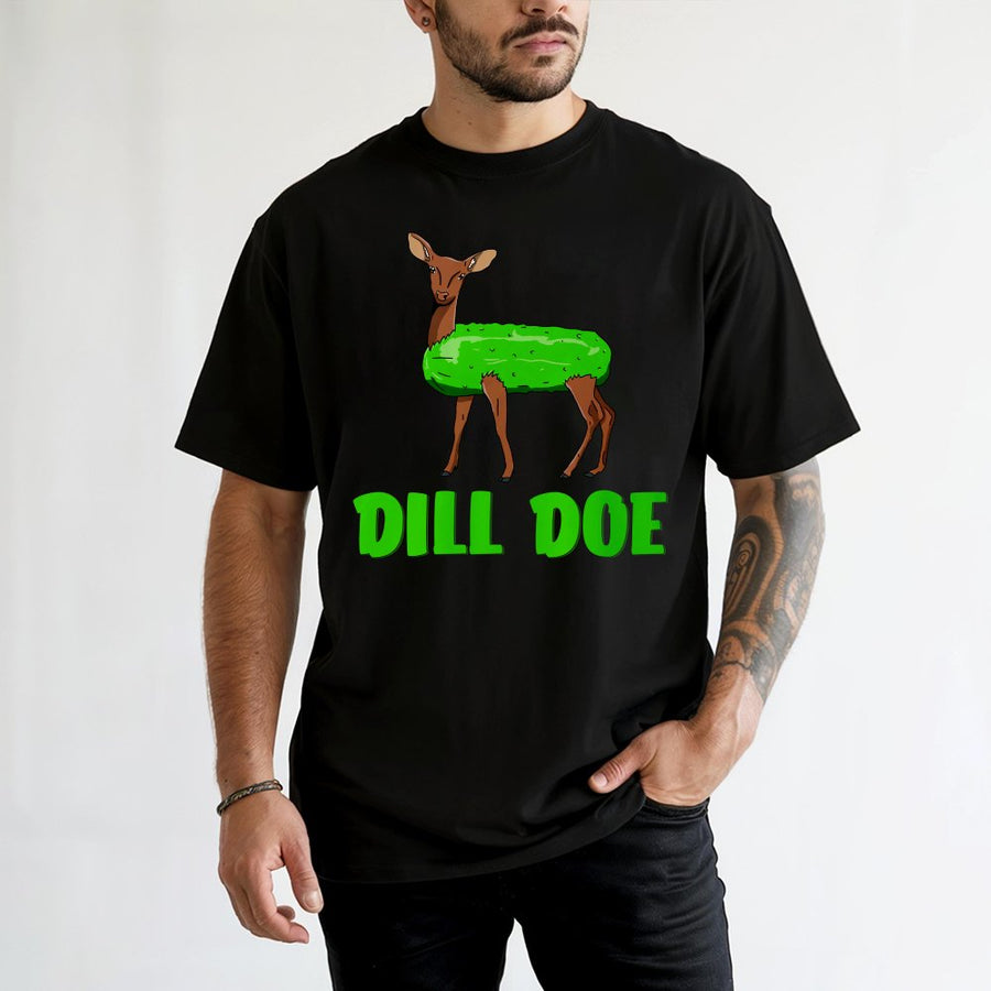 Dill Doe T-Shirt | Funny Pickle Deer Pun Graphic | 100% Soft Cotton Tee | Humorous Novelty Gift for Animal Lovers and Foodies