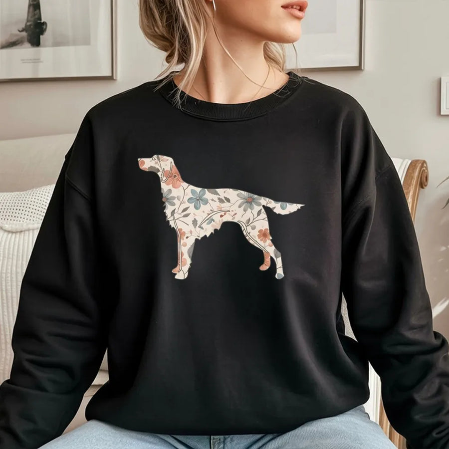 Floral Irish Setter Sweatshirt | Botanical Dog Silhouette Graphic | Premium Cotton Blend Crewneck | Gift For Dog Mom & Setter Lover