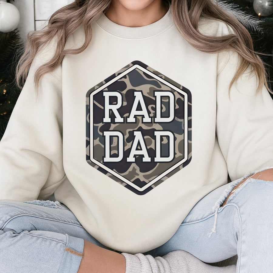 Rad Dad Camo Sweatshirt | Hexagon Military Print Design | Premium Cotton Blend | Funny Gift For Father, Husband, New Dad Birthday Present