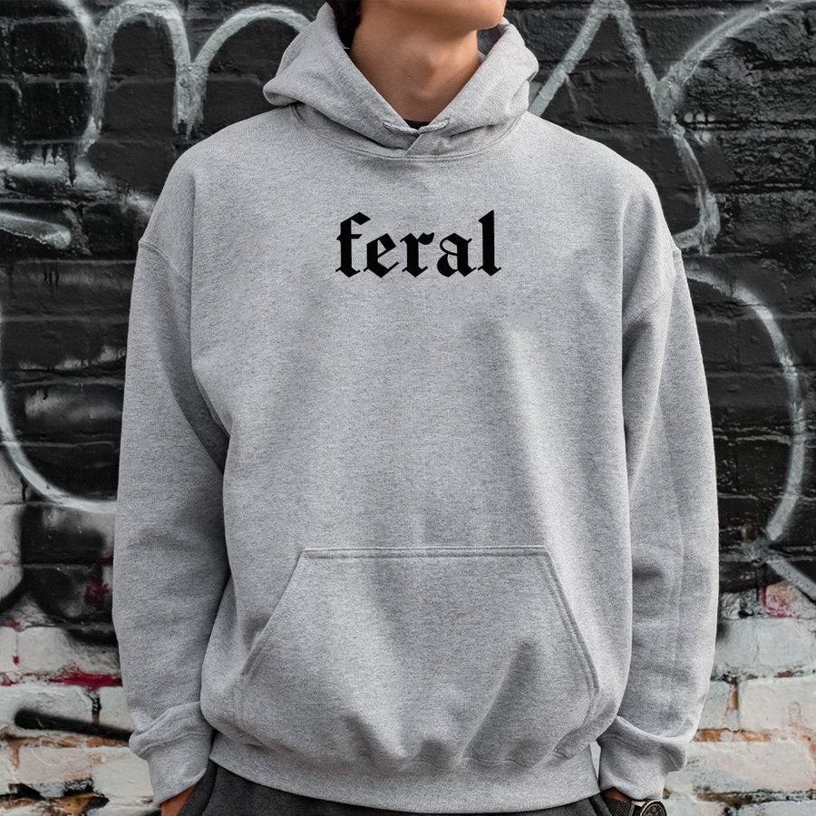 Feral Graphic Hoodie | Old English Text Typography | Soft Cotton-Blend Premium Quality | Unisex Gift For Aesthetic Alternative Fashion