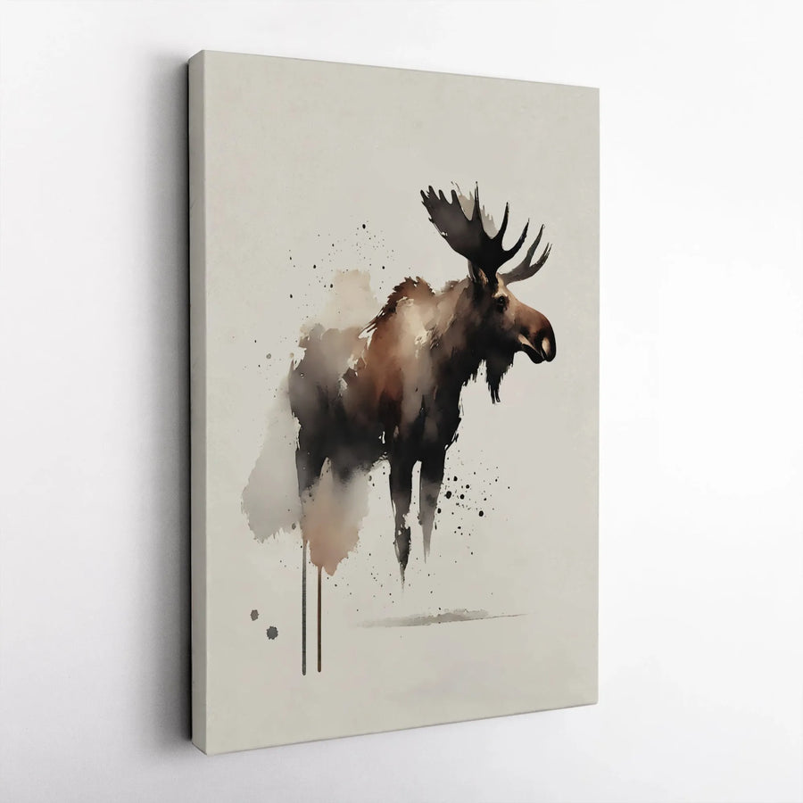 Watercolor Moose Canvas Print | Rustic Wildlife Wall Art | Premium Gallery Wrapped Decor | Nature Lover Living Room Gift