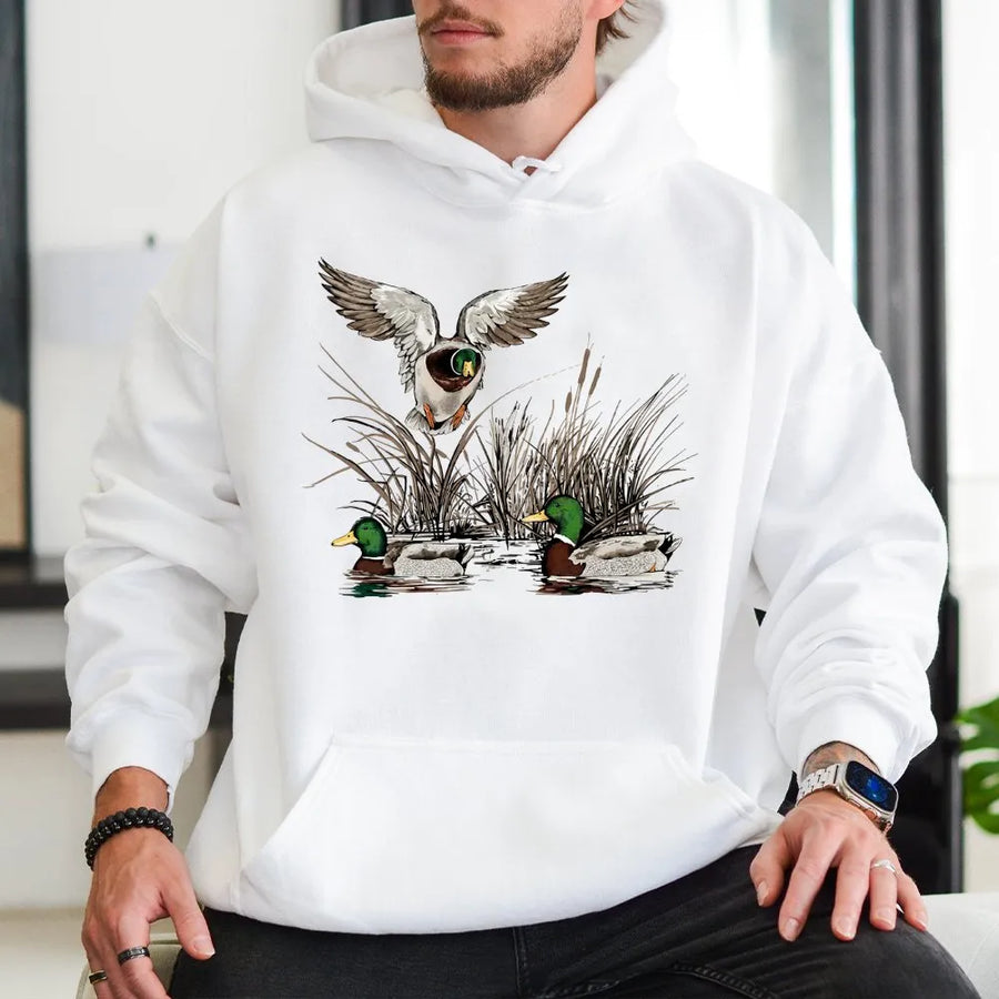 Mallard Duck Hoodie | Retro Waterfowl Hunting Wildlife Graphic | Premium Cotton Blend | Gift for Hunters and Outdoorsmen