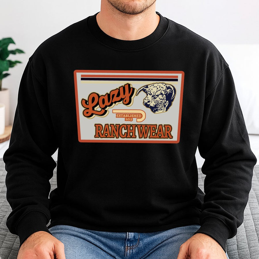 Lazy Ranch Sweatshirt | Retro Western Bull Graphic | Soft Cotton Blend Crewneck | Unisex Cowboy Ranchwear Gift for Ranchers