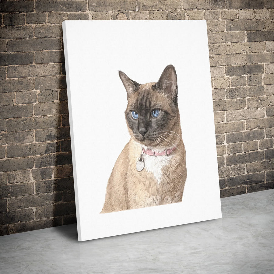 Siamese Cat Watercolor Canvas Print | Blue Eye Kitty Wall Art | Gallery Wrapped Premium Decor | Pet Lover Gift Idea