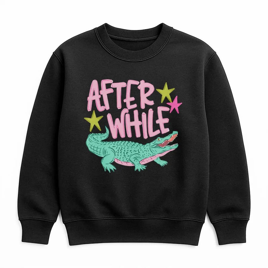 After While Crocodile Sweatshirt | Funny Cartoon Alligator Graphic Tee | Soft Cotton Unisex Top | Retro Animal Pun Novelty Gift