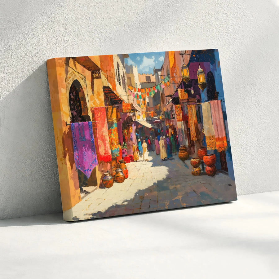 Moroccan Market Souk Canvas Print | Vibrant Impressionist Middle Eastern Bazaar Wall Art | 1.25 Inch Gallery Wrap | Premium Home Decor Gift