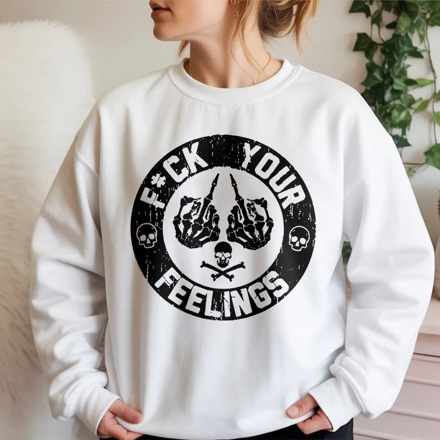 Skull Skeleton Hand Sweatshirt | Edgy Middle Finger Graphic | Premium Cotton Blend | Unisex Sarcastic Streetwear Gift for Men and Women