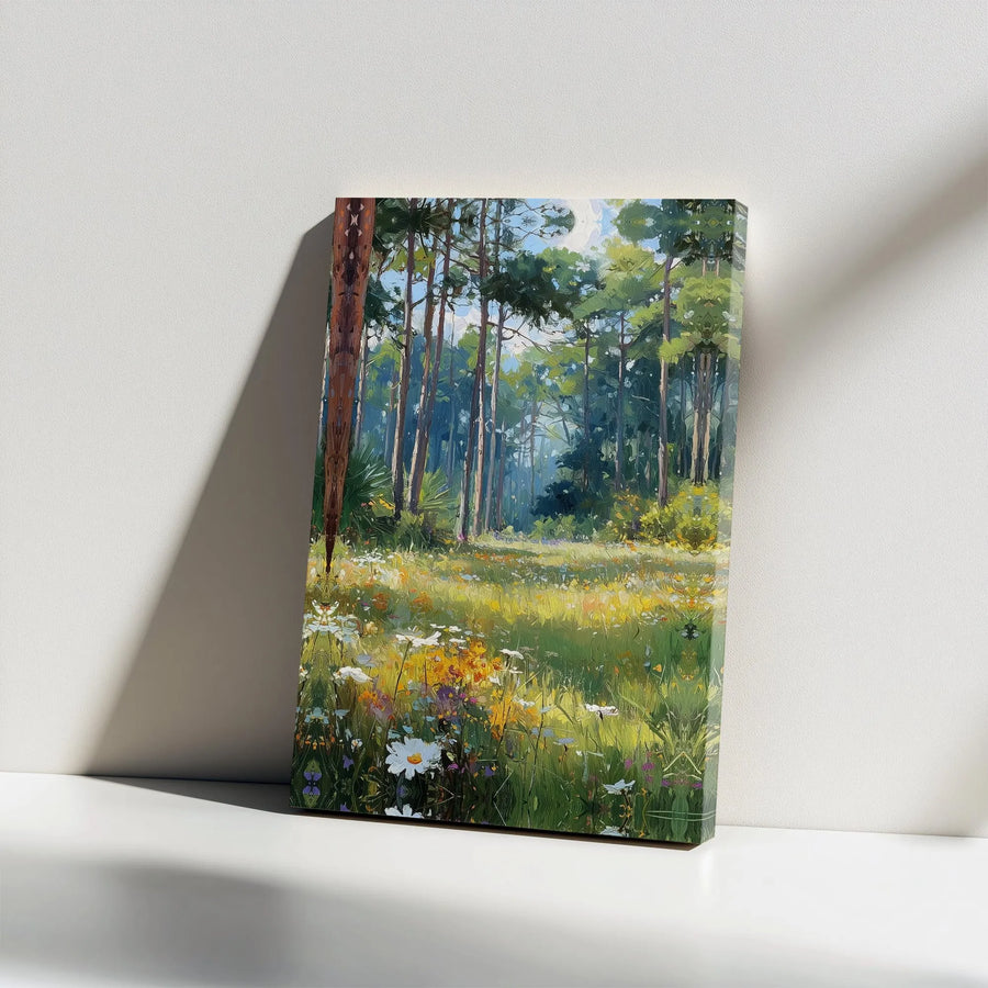 Forest Meadow Canvas Wall Art | Impressionist Pine Tree Painting | Premium Gallery Wrapped Canvas | Modern Farmhouse Decor Gift