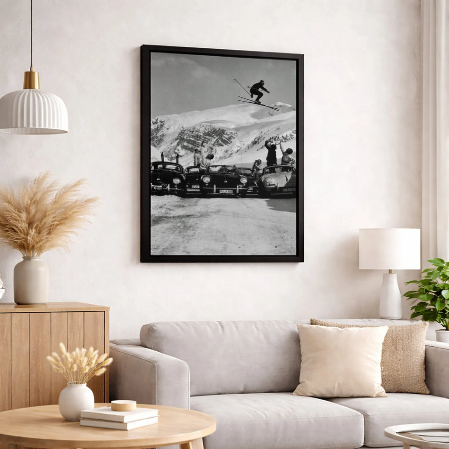 Vintage Skiing Poster | Classic Winter Sports Photography | Gallery-Quality Stretched Canvas | Premium Retro Wall Art Gift for Enthusiasts
