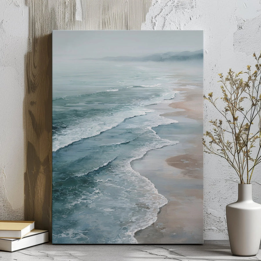 Misty Ocean Seascape Canvas Wall Art | Serene Coastal Waves Landscape | Premium Gallery Wrap 1.25 inch | Soothing Home Decor for Beach Lovers