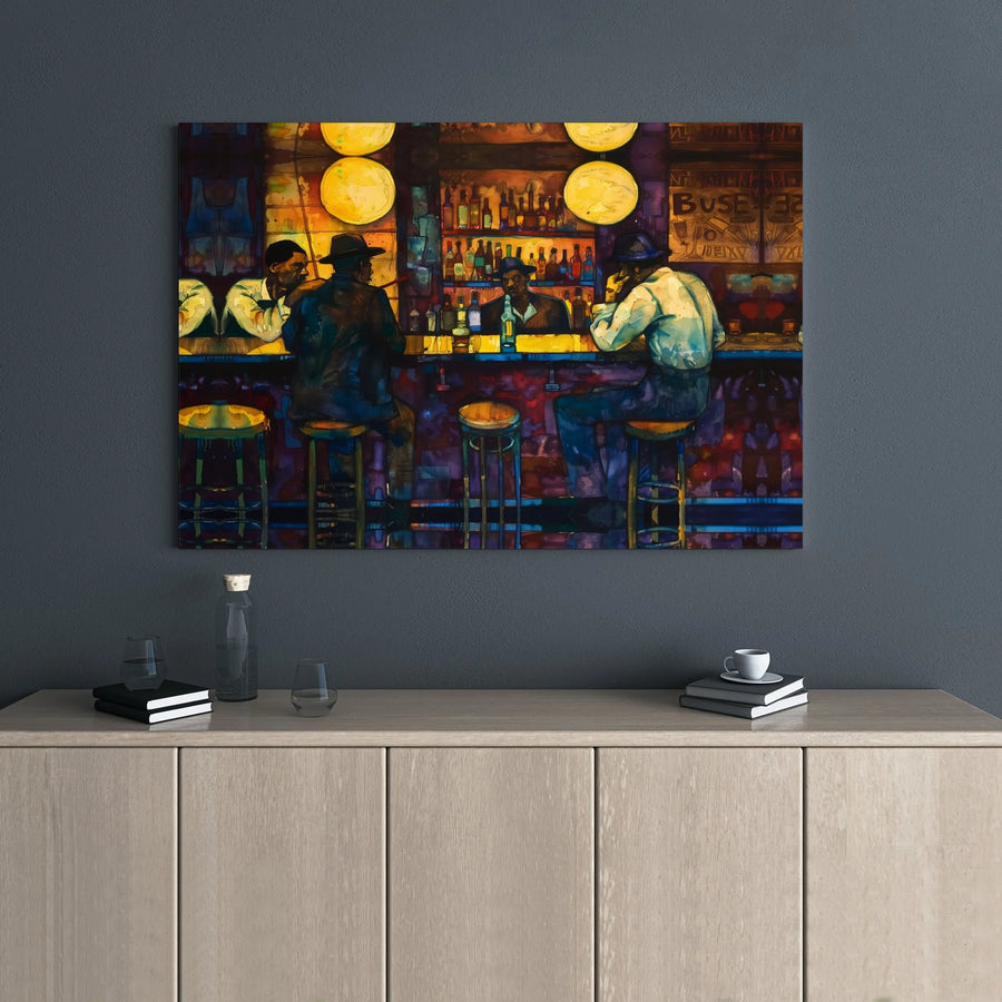 African American Bar Scene Canvas | Soulful Jazz Club Art | Premium 1.25-Inch Gallery Wrap | Cultural Wall Decor for Home Office