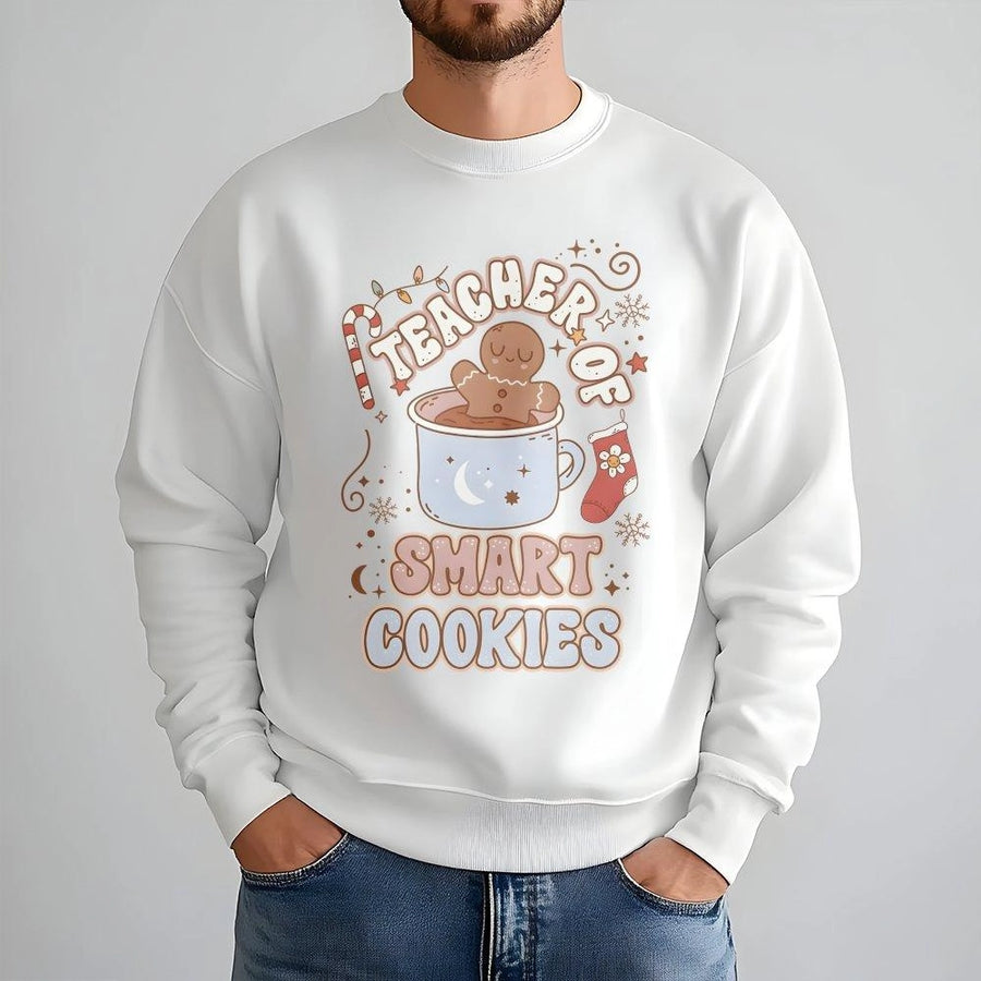 Teacher Of Smart Cookies Sweatshirt | Festive Gingerbread Holiday Graphic | Premium Cotton Blend Crewneck | Cute Christmas Gift For Teachers