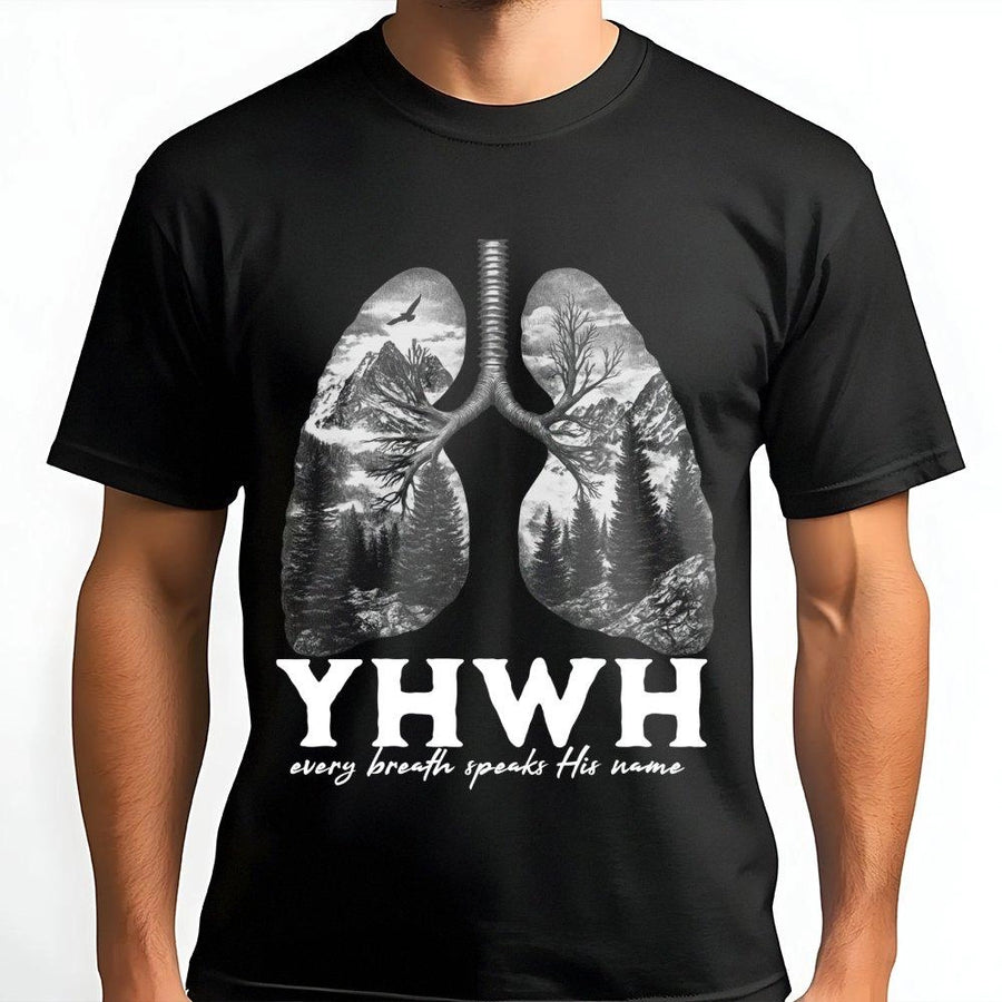 YHWH Christian T-Shirt | Every Breath Speaks His Name Scripture Design | Premium Soft Cotton Tee | Faithful Religious Gift for Men and Women