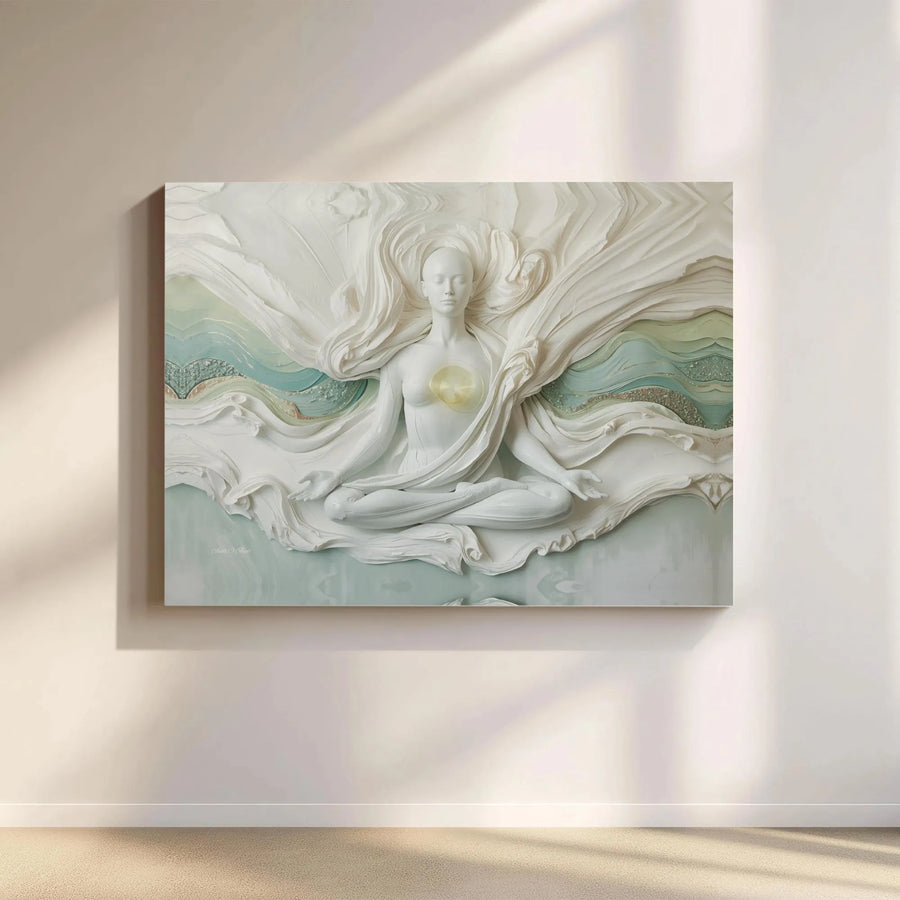 Serene Meditation Canvas Wall Art | 3D Effect Goddess in Lotus Pose | Premium Relief Style Print | Spiritual Gift for Yoga Studio Decor