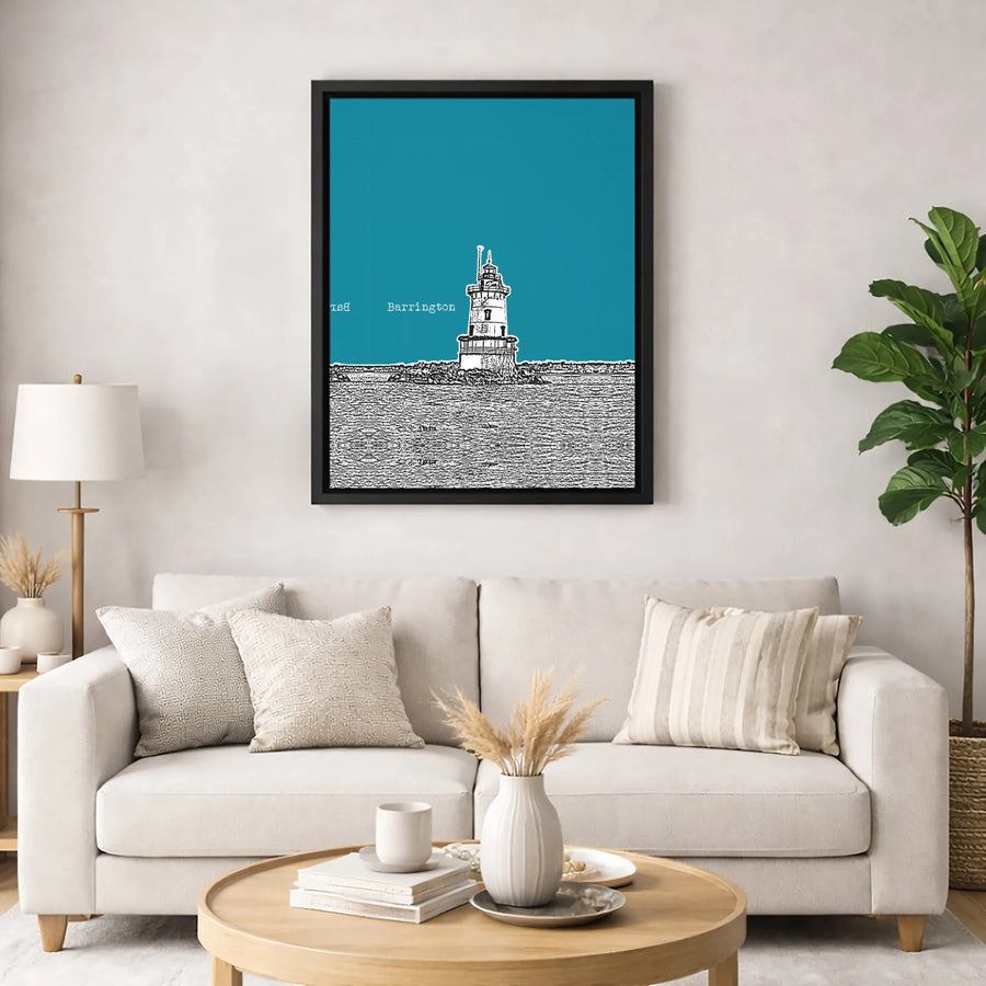 Barrington Lighthouse Wall Art | Minimalist Nautical Coastal Print | Gallery-Quality 1.25" Thick Canvas | Unique Rhode Island Home Decor Gift