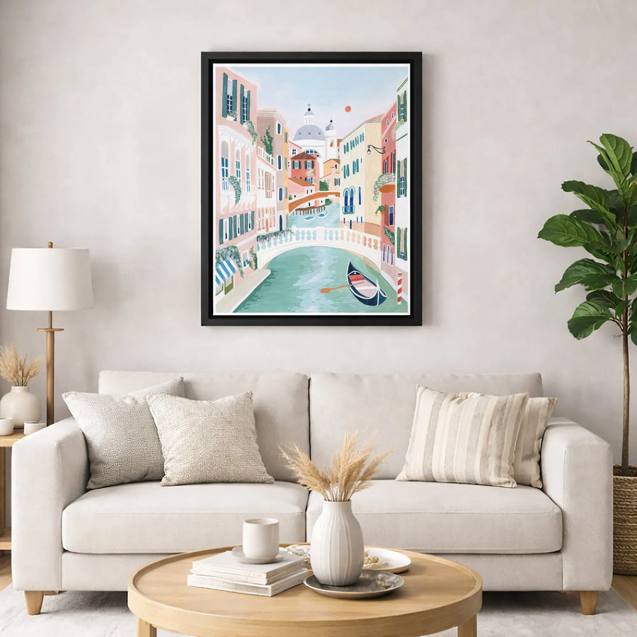 Venice Canal Art Print | Romantic Italian Cityscape Painting | Gallery Quality 1.25" Canvas | Travel Themed Home Decor Wall Art