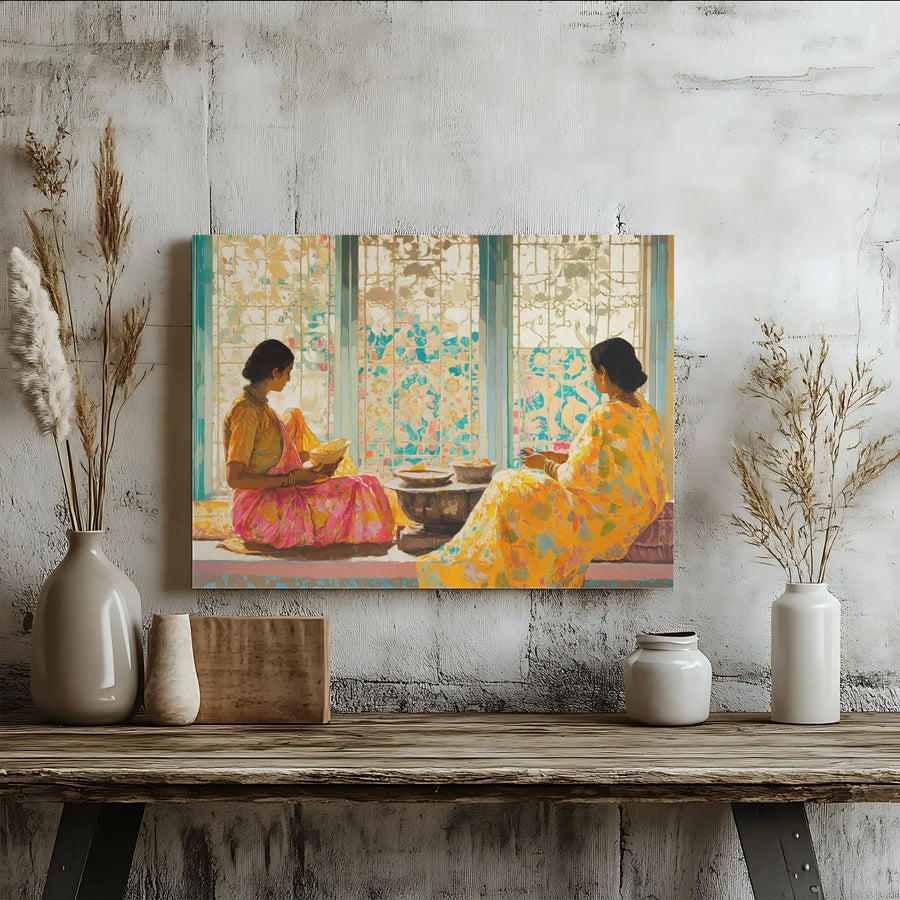 Indian Women Wall Art | Cultural Sari Portrait Canvas | Premium Gallery Wrap Print | Ethnic Home Decor for Living Room