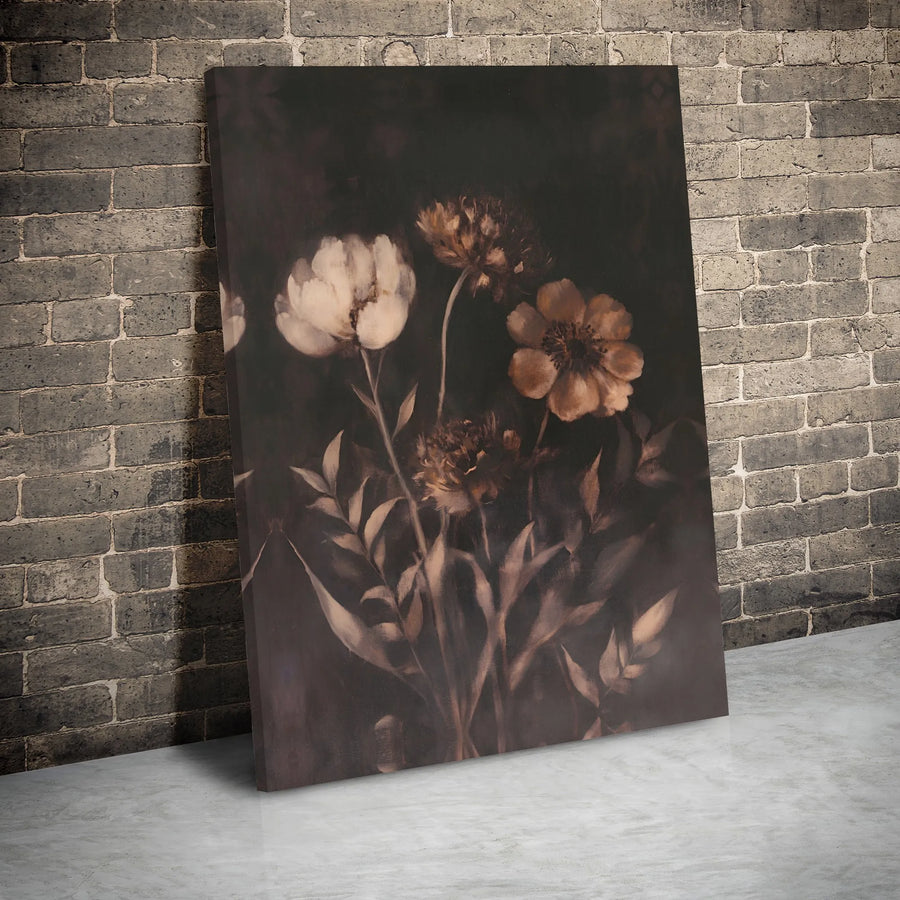 Dark Moody Floral Canvas Wall Art | Vintage Botanical Oil Painting Style | Premium Gallery Wrap Decor | Aesthetic Gift For Home Office