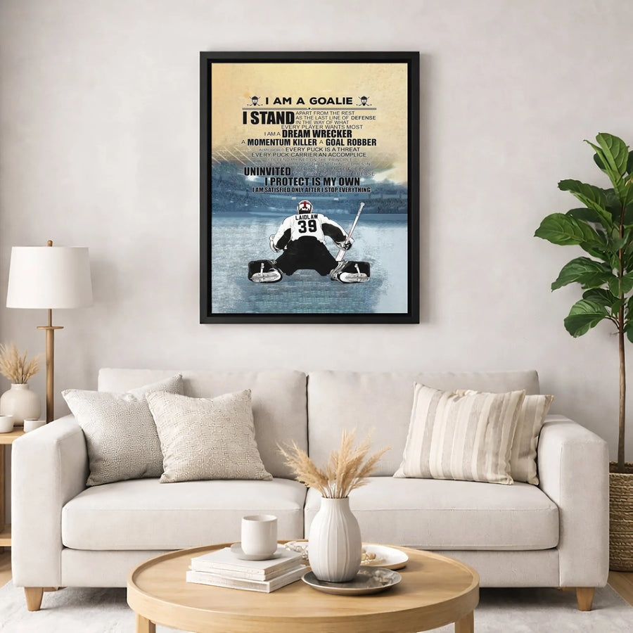 Hockey Goalie Canvas Wall Art | I Am A Goalie Motivational Quote | 1.25 Inch Premium Gallery Wrap | Perfect Gift for Hockey Players and Fans