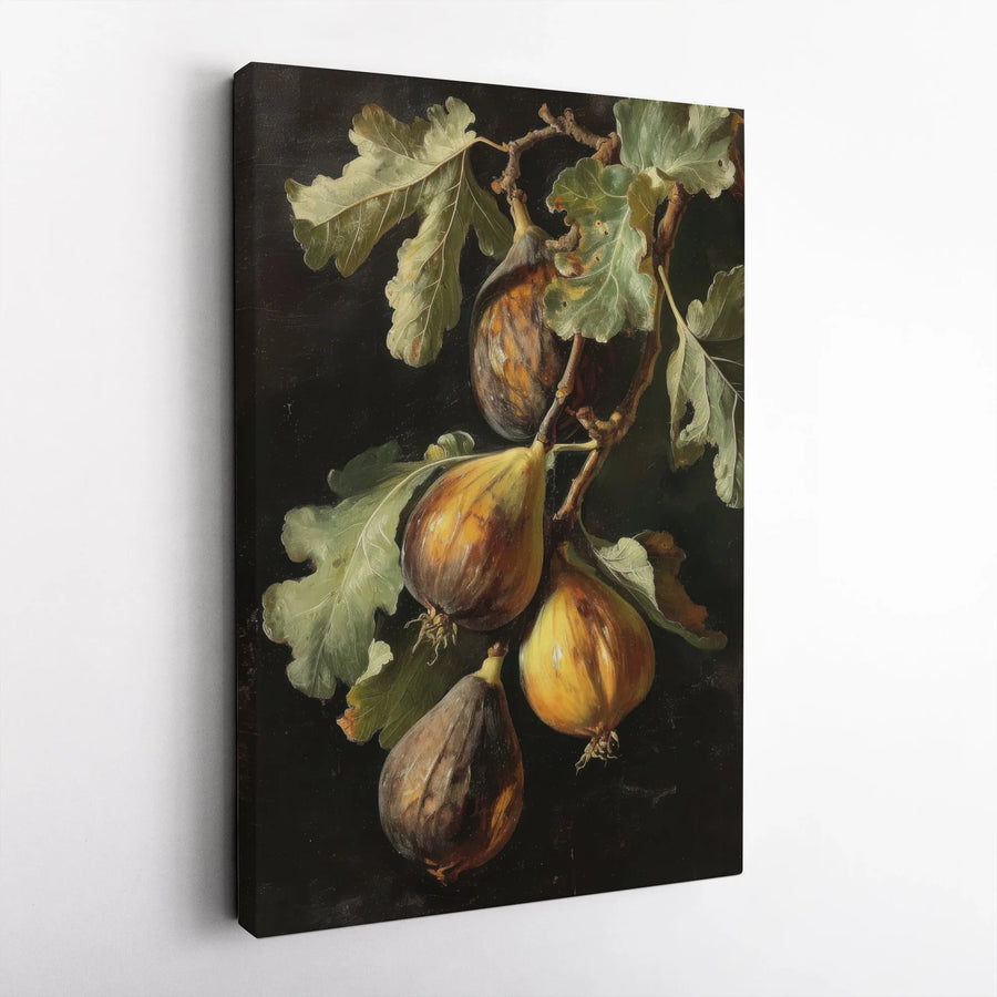 Vintage Still Life Fig Canvas Wall Art | Botanical Oil Painting Style | Premium 1.25" Gallery Wrap | Moody Kitchen & Dining Decor