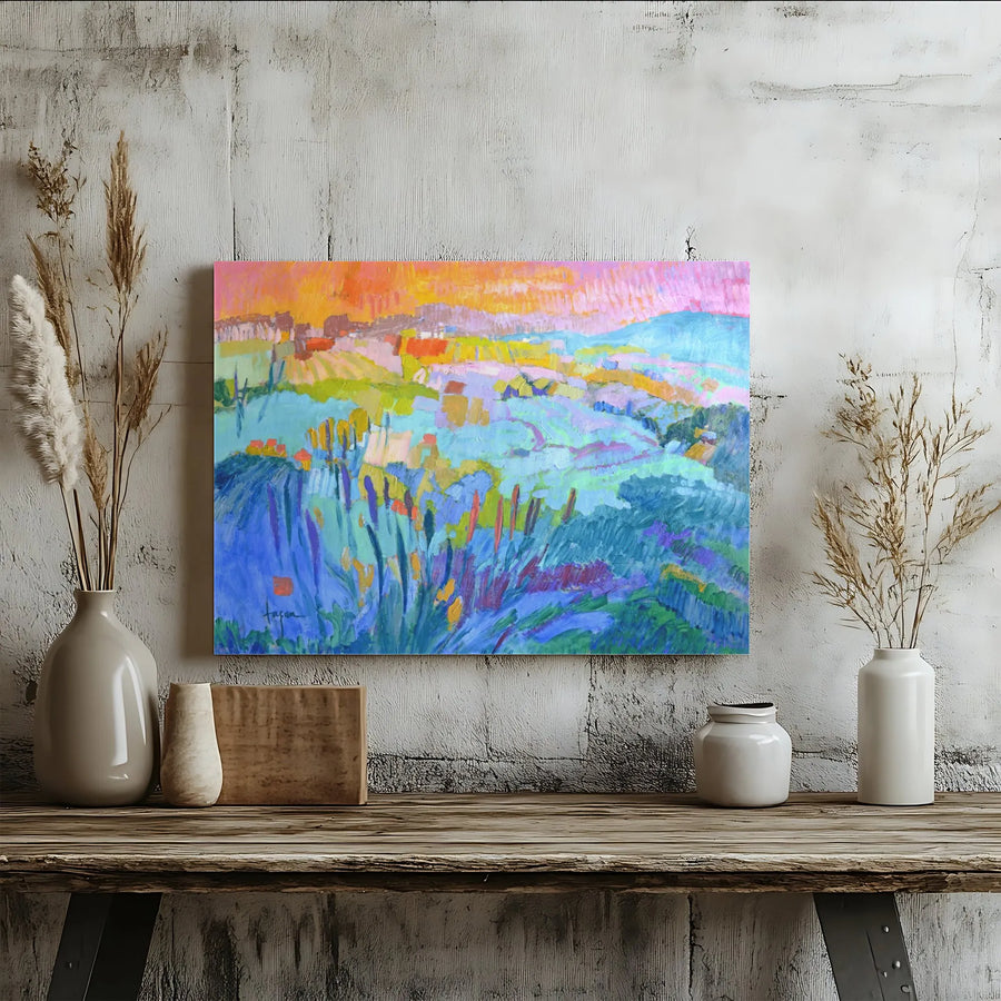 Impressionist Landscape Horizontal Canvas | Colorful Meadow Sunset Painting Style Art | Premium 1.25" Gallery Wrap Print | Modern Living Room Decor Gift
