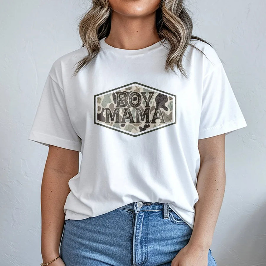 Boy Mama Camo T-Shirt | Vintage Hunting Graphic Sweatshirt | Cozy Cotton Blend | Gift for Outdoorsy Mom