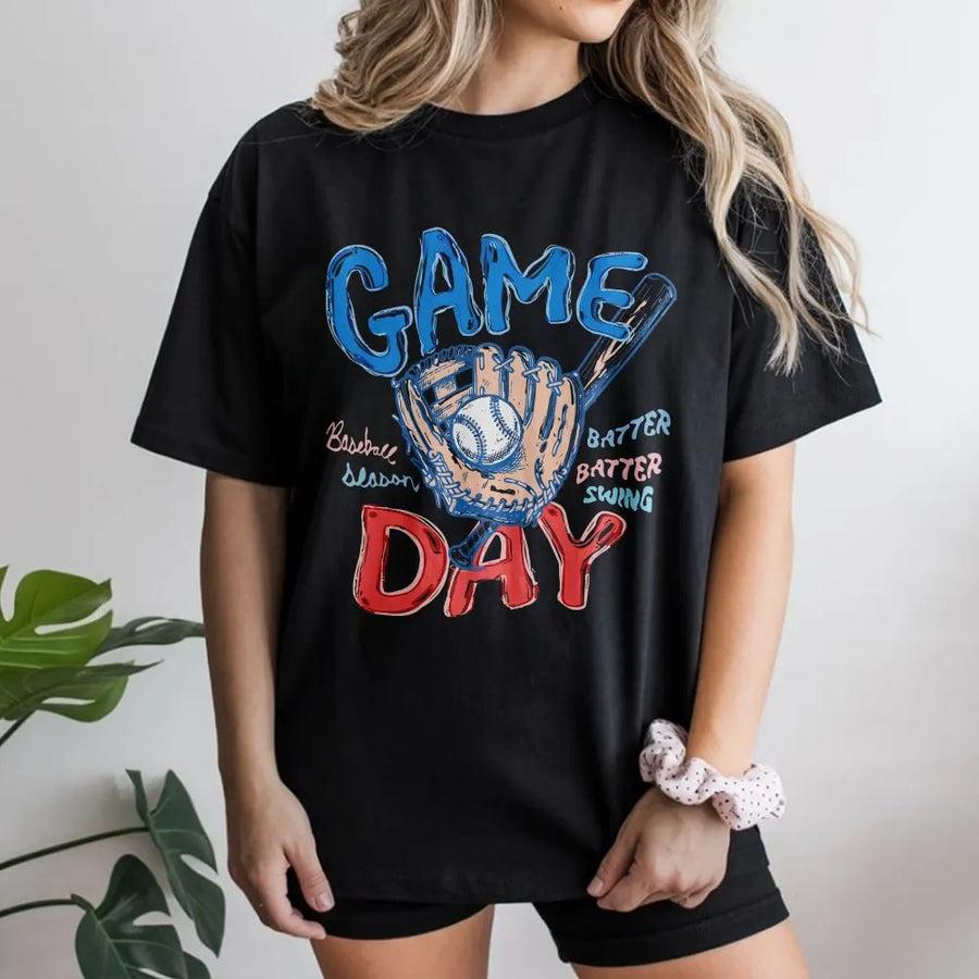 Game Day Baseball T-Shirt | Doodle Sketch Graphic Pullover | Soft Cotton Blend | Gift for Sports Mom Fan
