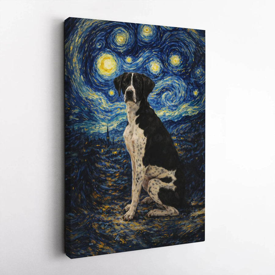 Starry Night Dog Canvas Print | German Pointer Van Gogh Style Art | Premium Gallery Wrapped Canvas | Unique Gift for Dog Lover, Pet Owner