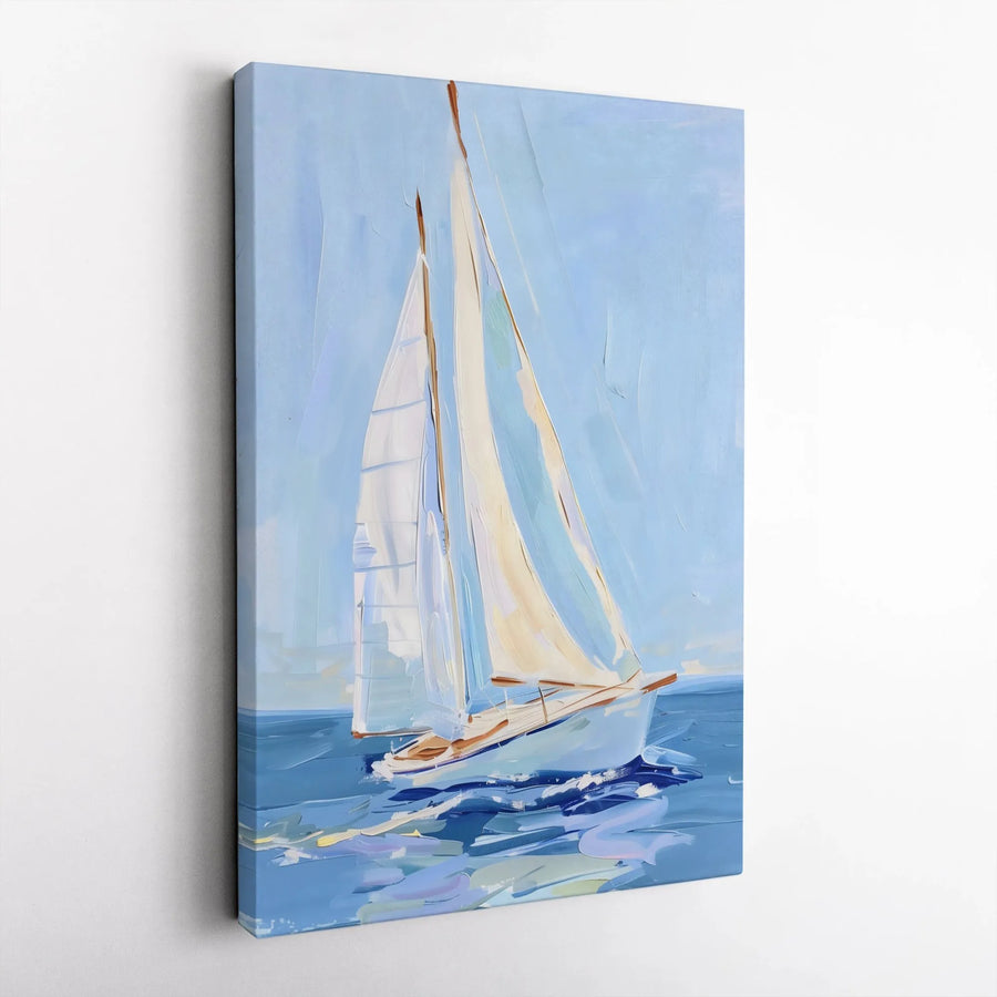 Coastal Sailboat Canvas Print | Textured Impressionist Seascape Painting | Premium Gallery Wall Art | Nautical Decor for Living Room Gift
