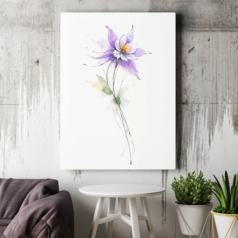 Watercolor Flower Canvas Print | Minimalist Purple Botanical Art | 1.25" Thick Gallery Wrap | Premium Home Decor Gift for Her