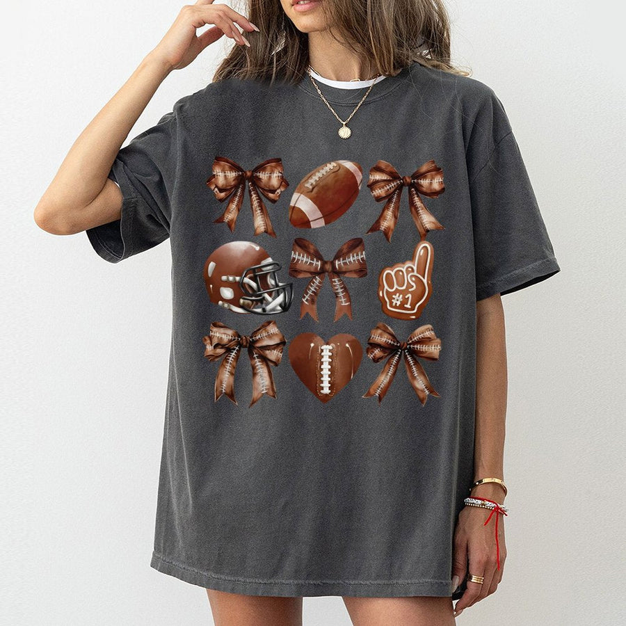 Coquette Football T-Shirt | Aesthetic Bows and Sports Graphic | Premium Soft Cotton | Trendy Game Day Gift for Her