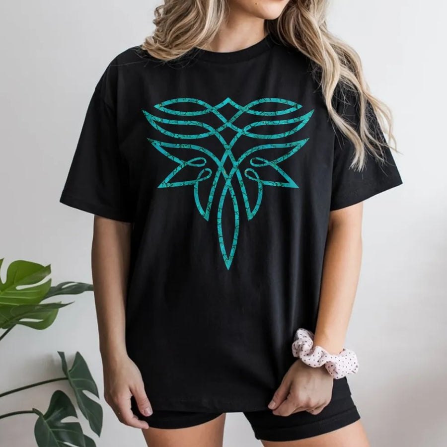 Western Boot Stitch T-Shirt | Turquoise Geometric Embroidery Pattern | Premium Soft Cotton | Stylish Cowgirl Apparel Gift for Her
