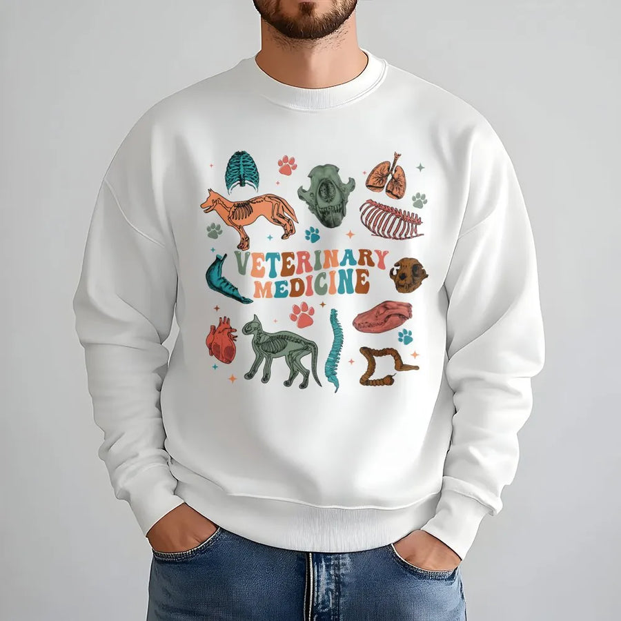 Veterinary Medicine Sweatshirt | Retro Anatomy Science Design | Premium Cotton Blend | Gift for Vet Techs, Veterinarians and Animal Lovers