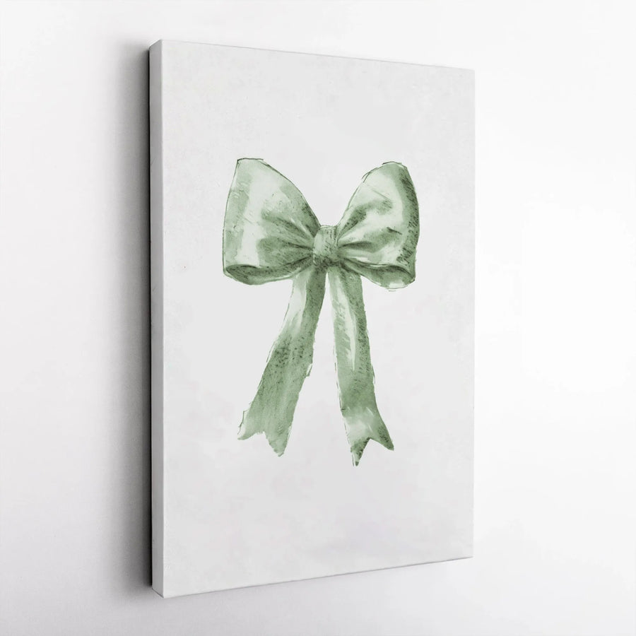 Sage Green Bow Canvas Wall Art | Minimalist Watercolor Ribbon Print | Premium 1.25-inch Gallery Wrapped | Aesthetic Home Decor for Women
