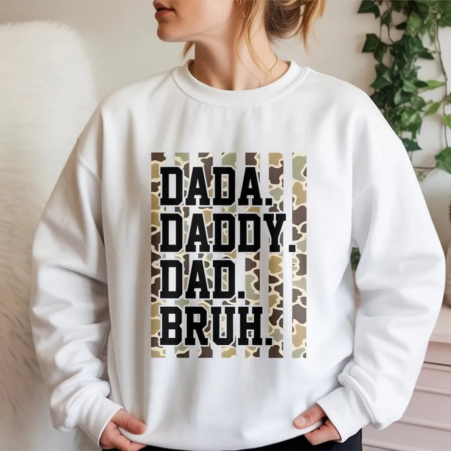 Dad Bruh Sweatshirt | Camouflage Dad Quote Graphic | Premium Cotton Blend | Funny Father's Day Gift for Him