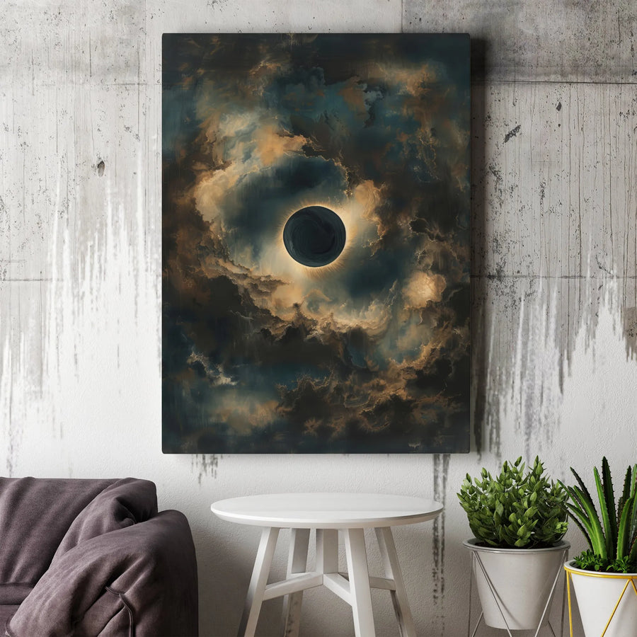 Solar Eclipse Wall Art | Abstract Cosmic Clouds Canvas Print | 1.25 Inch Gallery Wrapped Frame | Modern Space Home Decor Gift