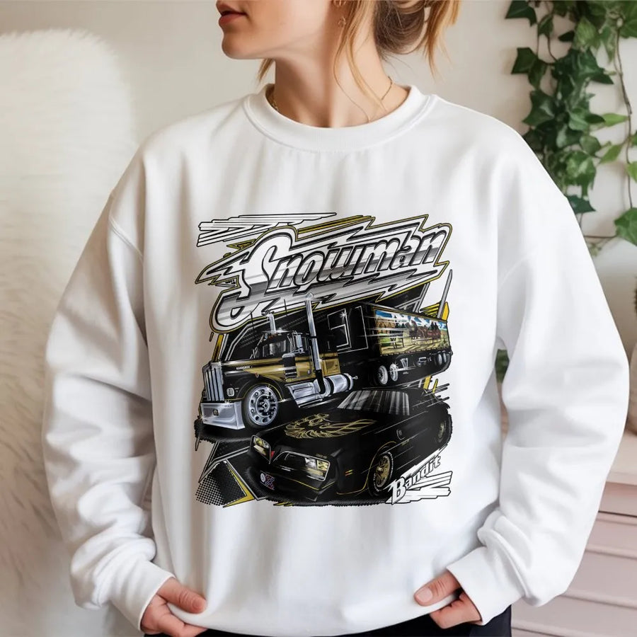 Classic Big Rig and Muscle Car Sweatshirt | Retro Semi Truck Racing Graphic | Premium Cotton Blend | Gift for Automotive Enthusiast Truckers