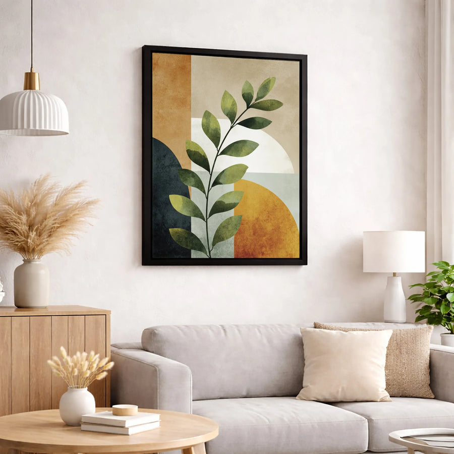Mid Century Modern Wall Art | Abstract Botanical Leaf Print | Premium Gallery Wrapped Canvas | Minimalist Earth Tone Home Decor Gift