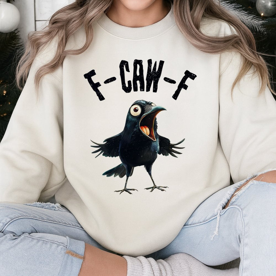 F-Caw-F Crow Graphic Sweatshirt | Funny Bird Pun Art | Premium Cotton Blend | Unisex Casual Gift for Bird Lovers and Birdwatchers