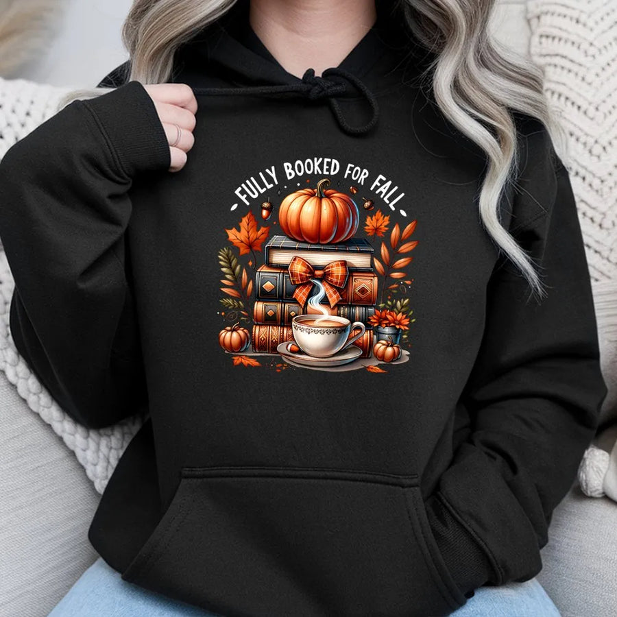 Fully Booked For Fall Hoodie | Pumpkin Spice & Book Lover Aesthetic | Premium Cotton Blend | Cozy Autumn Gift for Readers