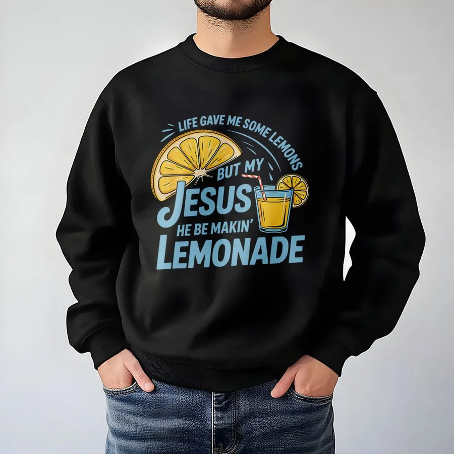 Jesus Made Lemonade Sweatshirt | Christian Faith Graphic Tee | Cotton-Blend Premium Apparel | Uplifting Religious Gift for Women and Men