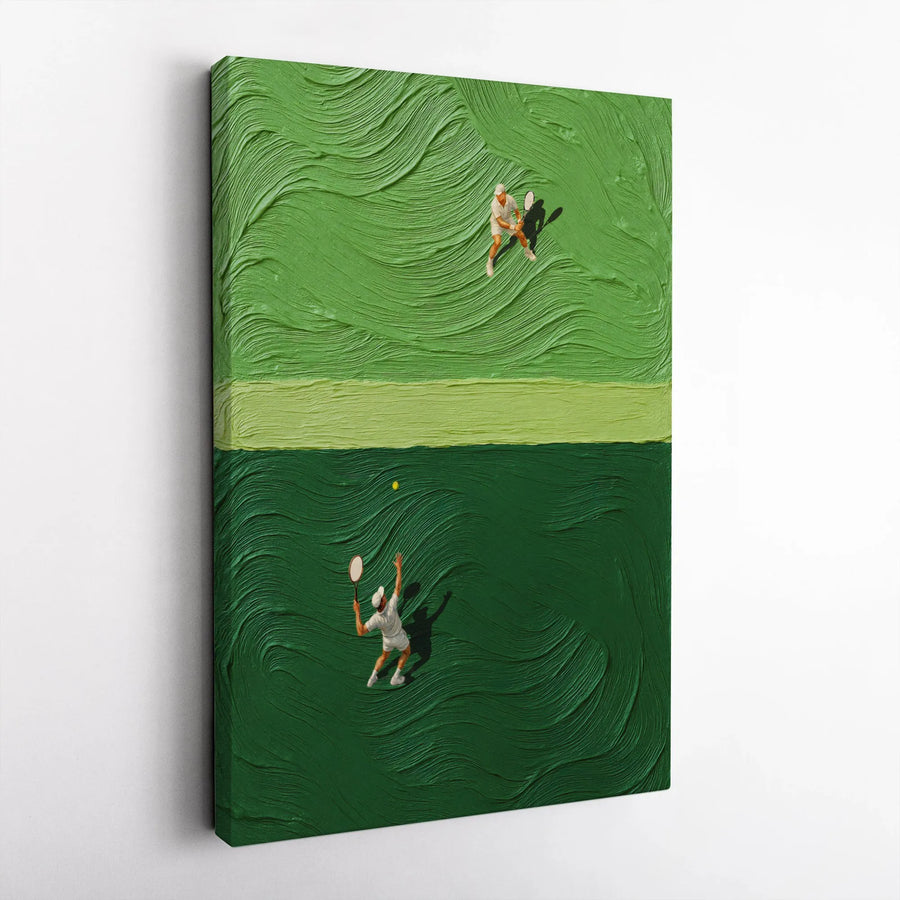 Tennis Match Canvas Wall Art | Textured Green Court Painting | Premium Gallery-Wrapped Print | Modern Sports Decor for Tennis Lovers