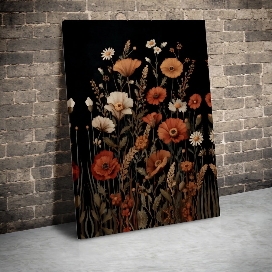 Moody Wildflower Canvas Art | Dark Floral Poppies and Daisies Print | Gallery-Quality 1.25" Profile | Botanical Wall Decor for Modern Home Gift