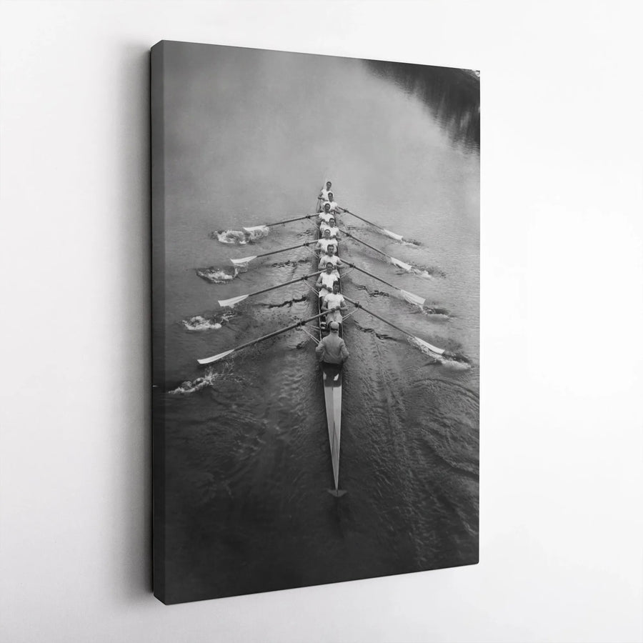 Rowing Team Canvas Wall Art | Vintage Black and White Sports Photography | Premium Gallery Wrap Decor | Gift for Crew Athlete or Rower