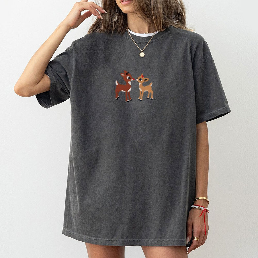 Cute Reindeer Christmas T-Shirt | Minimalist Holiday Deer Graphic | 100% Premium Cotton Tee | Festive Matching Apparel Gift for Women & Men