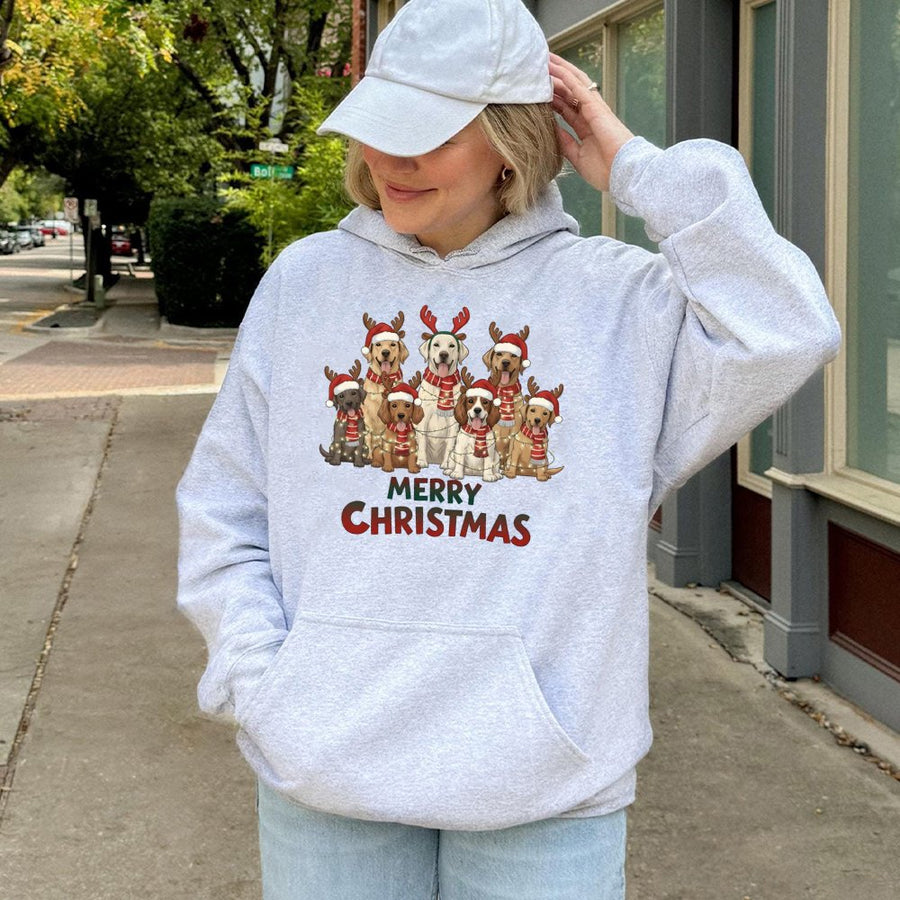 Merry Christmas Dogs Hoodie | Festive Reindeer Dog Lover Graphic | Premium Cotton-Blend Pullover | Cute Winter Gift for Dog Moms & Owners